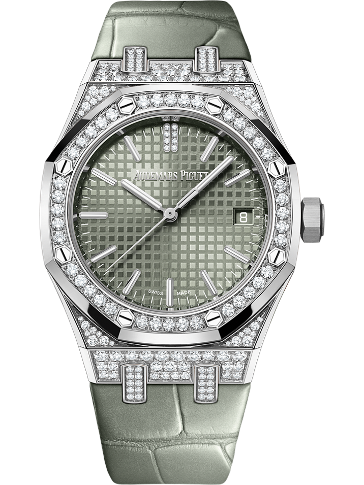 Audemars Piguet Royal Oak Selfwinding 37 mm Green Dial with Diamonds 18-Carat White Gold Alligator Strap 15551BC.ZZ.D405CR.01