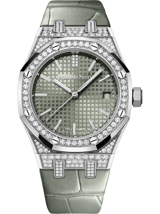 Audemars Piguet Royal Oak Selfwinding 37 mm Green Dial with Diamonds 18-Carat White Gold Alligator Strap 15551BC.ZZ.D405CR.01