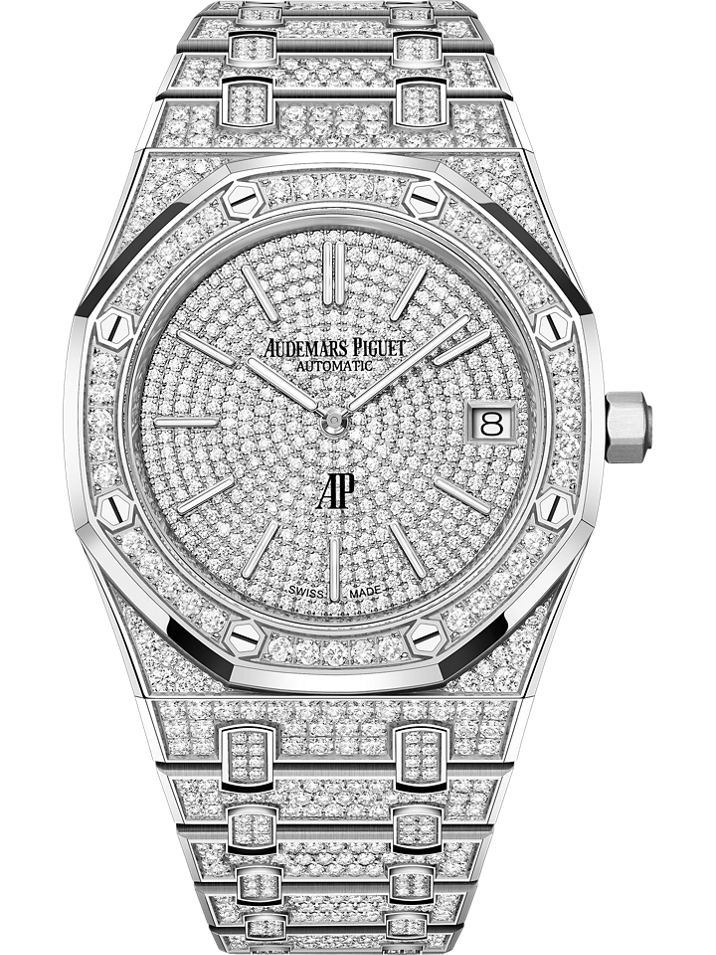 Audemars Piguet Royal Oak “Jumbo” Extra-Thin 39 mm Diamond Paved Dial 18-Carat White Gold Bracelet 16202BC.ZZ.1241BC.01