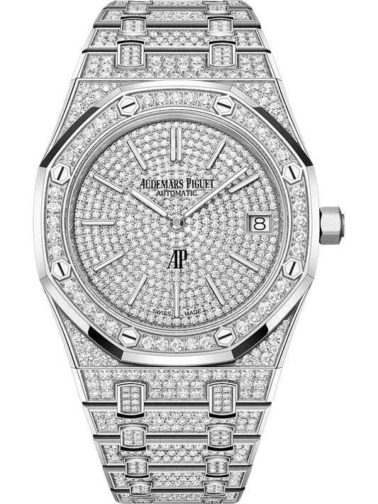 Audemars Piguet Royal Oak “Jumbo” Extra-Thin 39 mm Diamond Paved Dial 18-Carat White Gold Bracelet 16202BC.ZZ.1241BC.01