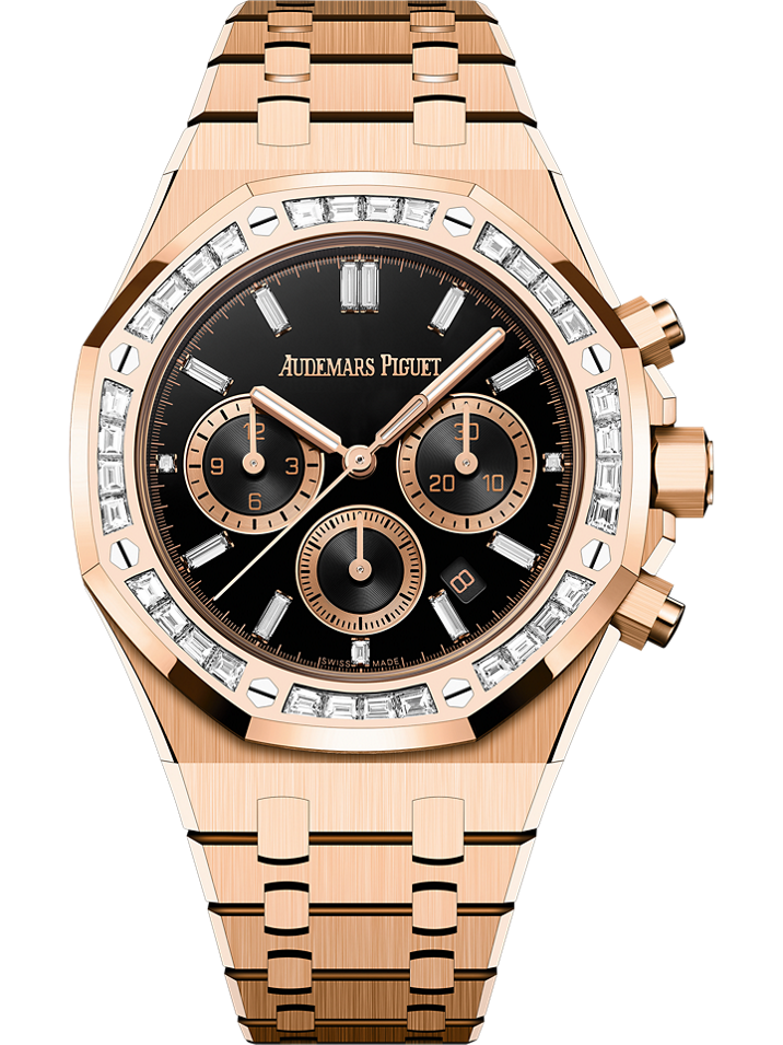 Audemars Piguet Royal Oak Selfwinding Chronograph 38 mm Black Dial with Diamonds 18-Carat Pink Gold Bracelet 26715OR.ZZ.1356OR.02