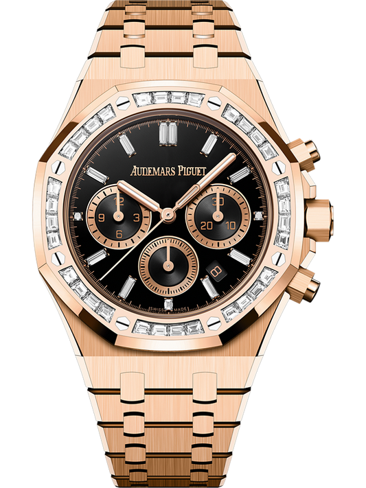 Audemars Piguet Royal Oak Selfwinding Chronograph 38 mm Black Dial with Diamonds 18-Carat Pink Gold Bracelet 26715OR.ZZ.1356OR.02