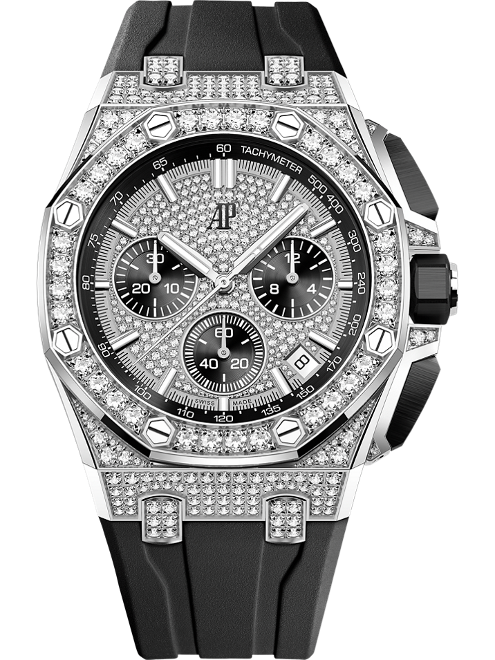 Audemars Piguet Royal Oak Offshore Selfwinding Chronograph 43 mm Diamond Paved Dial 18-Carat White Gold Rubber Strap 26423BC.ZZ.D002CA.01