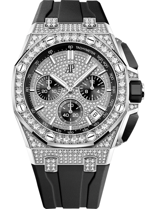 Audemars Piguet Royal Oak Offshore Selfwinding Chronograph 43 mm Diamond Paved Dial 18-Carat White Gold Rubber Strap 26423BC.ZZ.D002CA.01