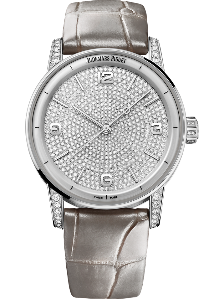 Audemars Piguet Code 11.59 by Audemars Piguet Selfwinding 41 mm Diamond Paved Dial 18-Carat White Gold Alligator Strap 15210BC.ZZ.D128CR.01