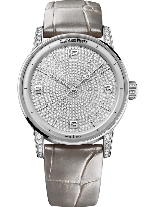 Audemars Piguet Code 11.59 by Audemars Piguet Selfwinding 41 mm Diamond Paved Dial 18-Carat White Gold Alligator Strap 15210BC.ZZ.D128CR.01