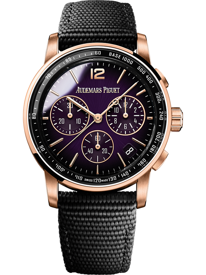 Audemars Piguet Code 11.59 by Audemars Piguet Selfwinding Chronograph 41 mm Purple  Dial 18-Carat Pink Gold Rubber Strap 26393OR.OO.A002KB.02