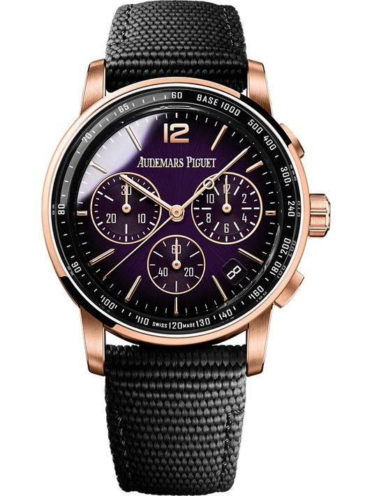 Audemars Piguet Code 11.59 by Audemars Piguet Selfwinding Chronograph 41 mm Purple  Dial 18-Carat Pink Gold Rubber Strap 26393OR.OO.A002KB.02