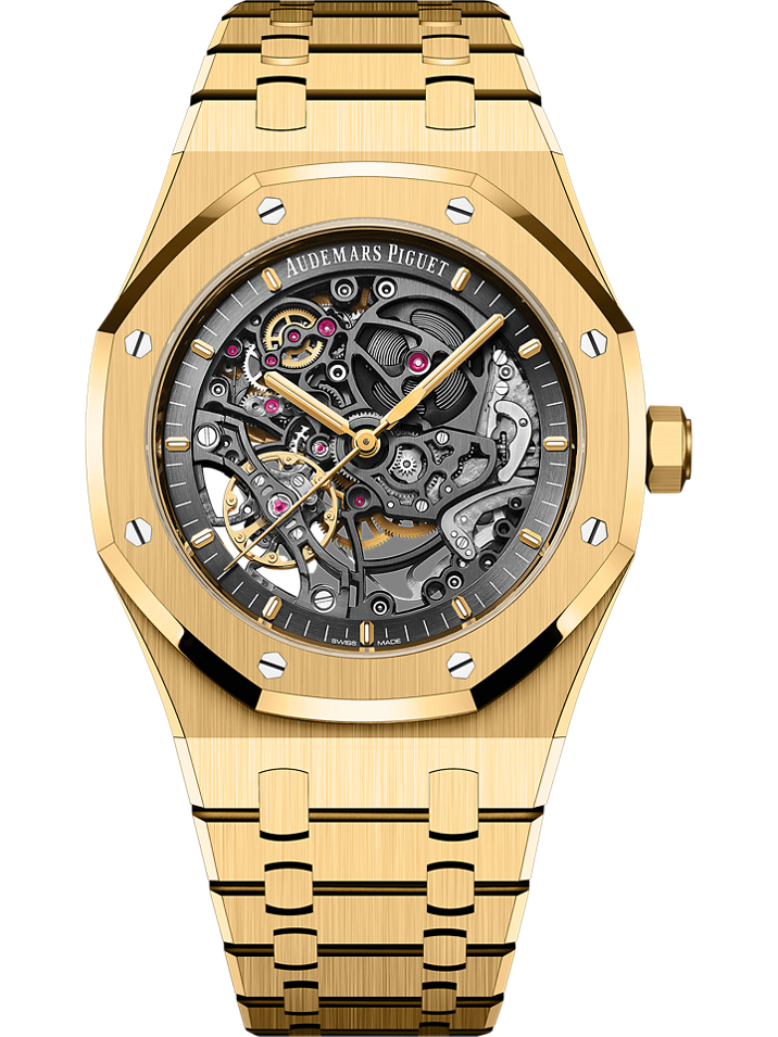 Audemars Piguet Royal Oak Double Balance Wheel Openworked 41 mm Transparent Dial 18-Carat Yellow Gold Bracelet 15407BA.OO.1220BA.01