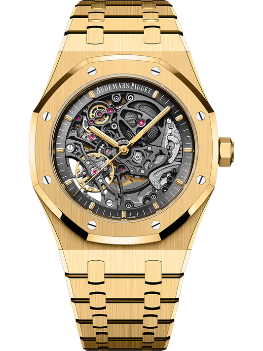 Audemars Piguet Royal Oak Double Balance Wheel Openworked 41 mm Transparent Dial 18-Carat Yellow Gold Bracelet 15407BA.OO.1220BA.01