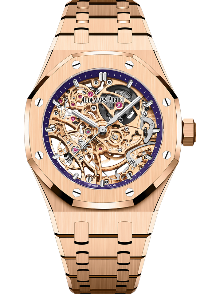 Audemars Piguet Royal Oak Double Balance Wheel Openworked 37 mm Purple Dial 18-Carat Pink Gold Bracelet 15467OR.OO.1256OR.02