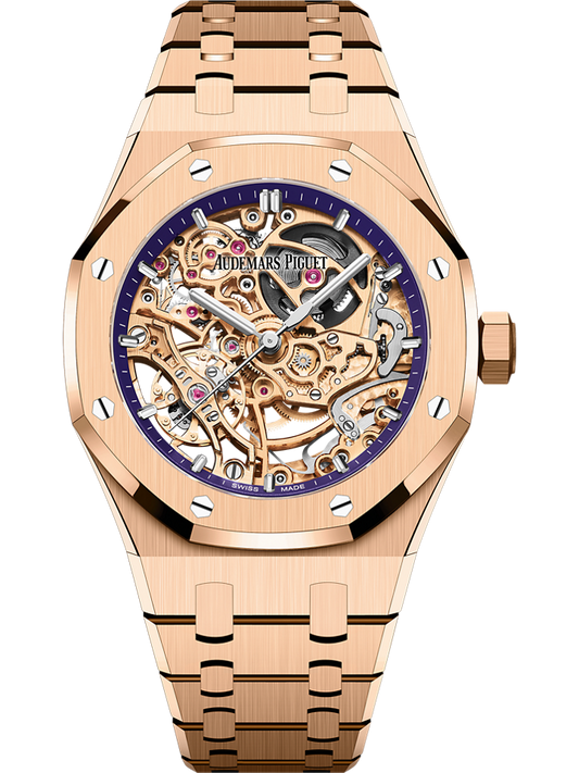 Audemars Piguet Royal Oak Double Balance Wheel Openworked 37 mm Purple Dial 18-Carat Pink Gold Bracelet 15467OR.OO.1256OR.02