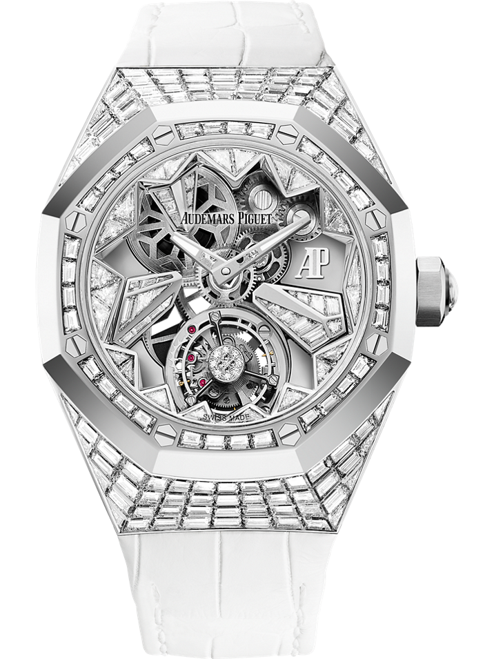 Audemars Piguet Royal Oak Concept Flying Tourbillon 38.5 mm Transparent Dial with Diamonds 18-Carat White Gold Alligator Strap 26228BC.ZZ.D011CR.01