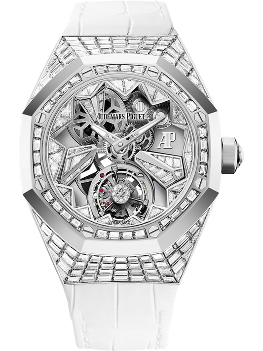 Audemars Piguet Royal Oak Concept Flying Tourbillon 38.5 mm Transparent Dial with Diamonds 18-Carat White Gold Alligator Strap 26228BC.ZZ.D011CR.01