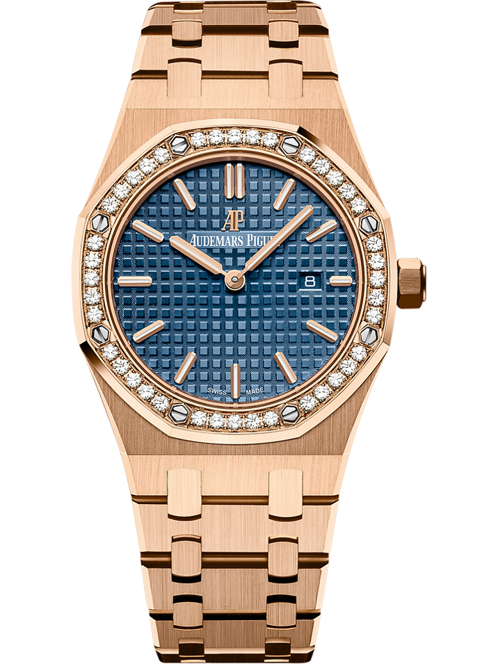 Audemars Piguet Royal Oak Quartz 33 mm Blue Dial with Diamonds 18-Carat Pink Gold Bracelet 67651OR.ZZ.1261OR.02