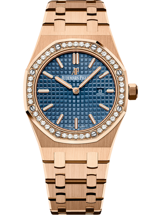 Audemars Piguet Royal Oak Quartz 33 mm Blue Dial with Diamonds 18-Carat Pink Gold Bracelet 67651OR.ZZ.1261OR.02