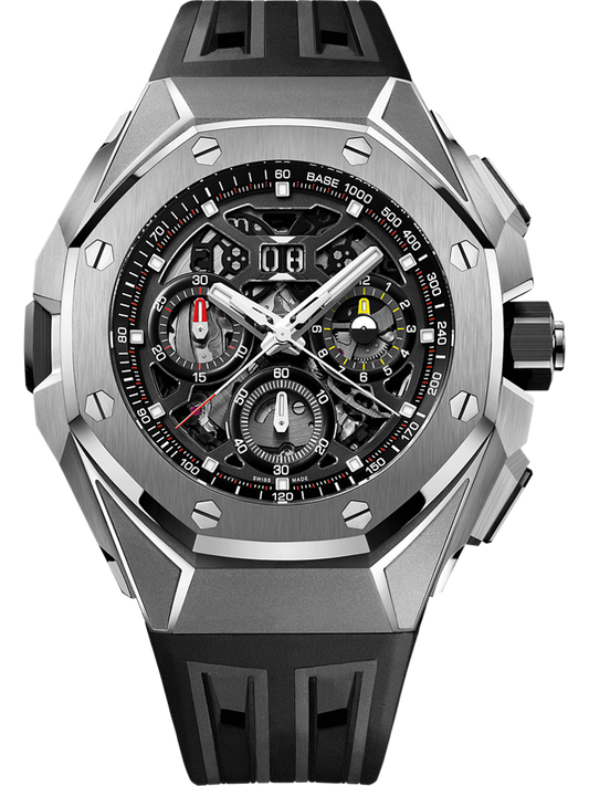 Audemars Piguet Royal Oak Concept Split-Seconds Chronograph GMT Large Date 43 mm Transparent Dial Titanium Rubber Strap 26650TI.OO.D013CA.01