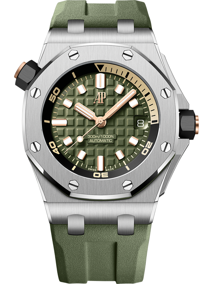 Audemars Piguet Royal Oak Offshore Diver 42 mm Khaki Green Dial Stainless Steel Rubber Strap 15720ST.OO.A052CA.01