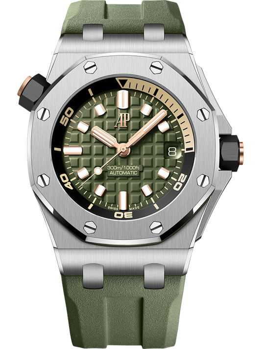 Audemars Piguet Royal Oak Offshore Diver 42 mm Khaki Green Dial Stainless Steel Rubber Strap 15720ST.OO.A052CA.01