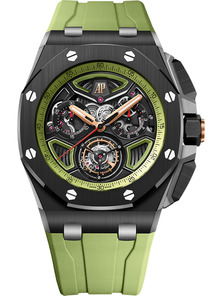 Audemars Piguet Royal Oak Offshore Selfwinding Flying Tourbillon Chronograph 43 mm Black And Green Dial Ceramic Rubber Strap 26622CE.OO.D062CA.01