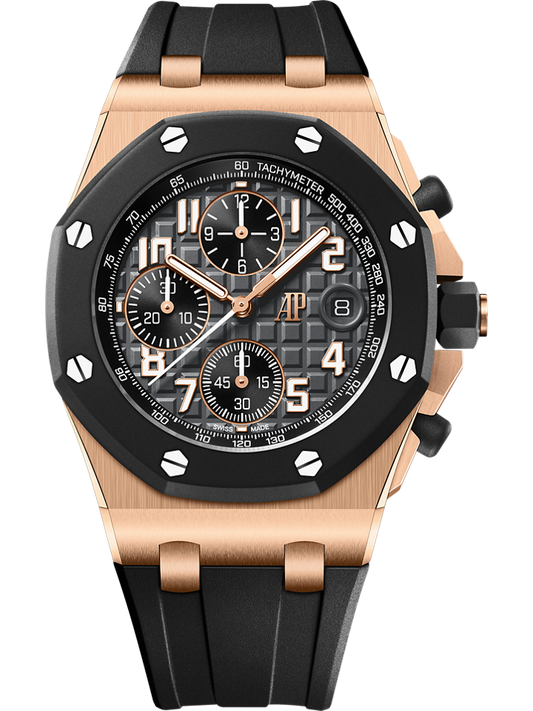 Audemars Piguet Royal Oak Offshore Selfwinding Chronograph 42 mm Dark Grey Dial 18-Carat Pink Gold Rubber Strap 26238OK.OO.A002CA.01