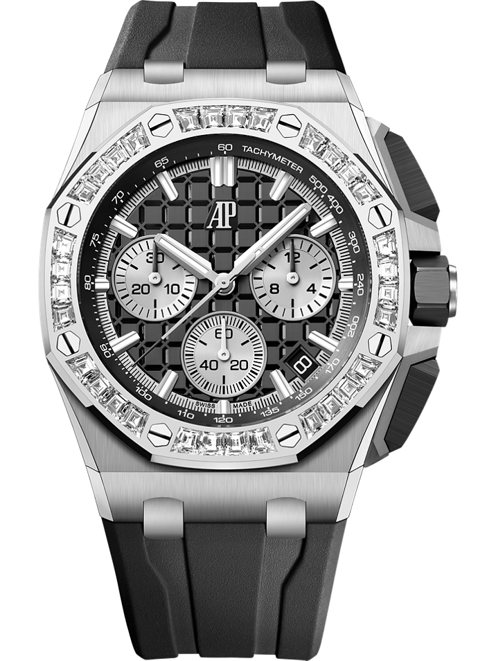 Audemars Piguet Royal Oak Offshore Selfwinding Chronograph 43 mm Black Dial with Diamonds 18-Carat White Gold Rubber Strap 26424BC.ZZ.D002CA.01