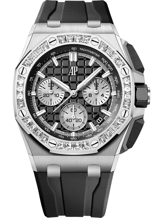 Audemars Piguet Royal Oak Offshore Selfwinding Chronograph 43 mm Black Dial with Diamonds 18-Carat White Gold Rubber Strap 26424BC.ZZ.D002CA.01