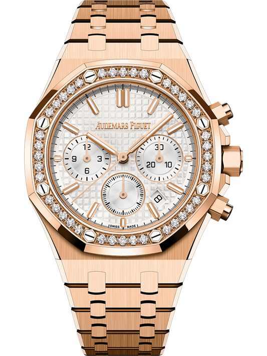 Audemars Piguet Royal Oak Selfwinding Chronograph 38 mm Silver Dial with Diamonds 18-Carat Pink Gold Bracelet 26715OR.ZZ.1356OR.01