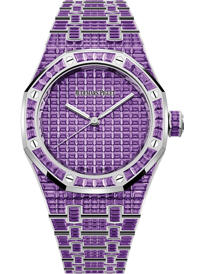 Audemars Piguet Royal Oak Selfwinding Amethyst "50th Anniversary" 37 mm Diamond Paved Dial 18-Carat White Gold Bracelet 15554BC.AY.1274BC.01