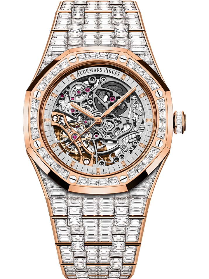 Audemars Piguet Royal Oak Double Balance Wheel Openworked 41 mm Transparent Dial with Diamonds 18-Carat Pink Gold Bracelet 15417OR.ZZ.1267OR.01.A