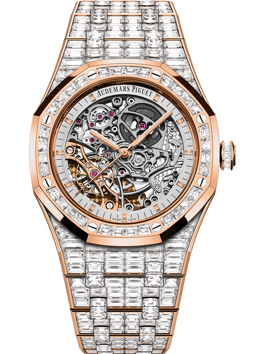 Audemars Piguet Royal Oak Double Balance Wheel Openworked 41 mm Transparent Dial with Diamonds 18-Carat Pink Gold Bracelet 15417OR.ZZ.1267OR.01.A