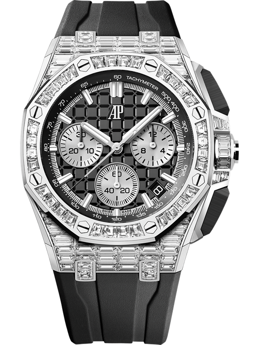 Audemars Piguet Royal Oak Offshore Selfwinding Chronograph 43 mm Black Dial with Diamonds 18-Carat White Gold Rubber Strap 26425BC.ZZ.D002CA.01