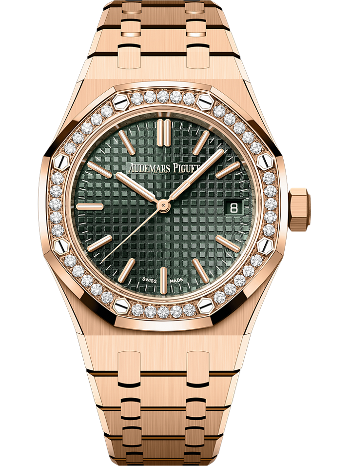 Audemars Piguet Royal Oak Selfwinding 37 mm Khaki Green Dial with Diamonds 18-Carat Pink Gold Bracelet 15551OR.ZZ.1356OR.06