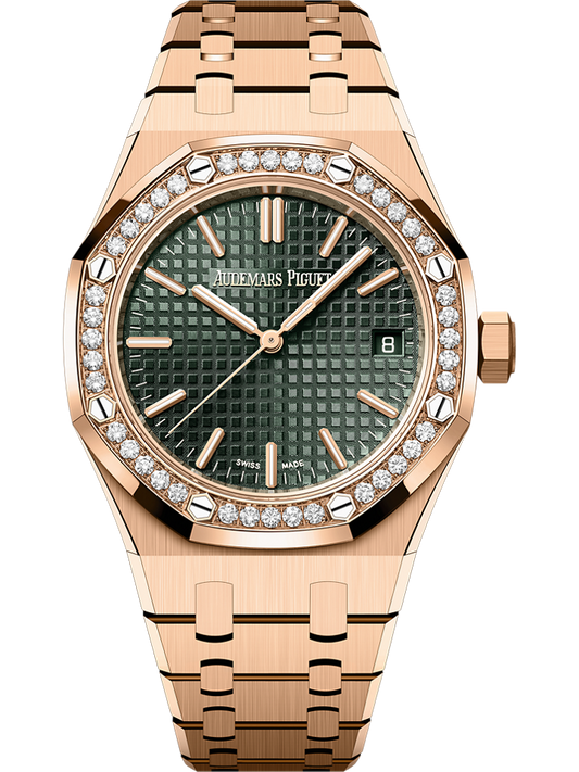 Audemars Piguet Royal Oak Selfwinding 37 mm Khaki Green Dial with Diamonds 18-Carat Pink Gold Bracelet 15551OR.ZZ.1356OR.06