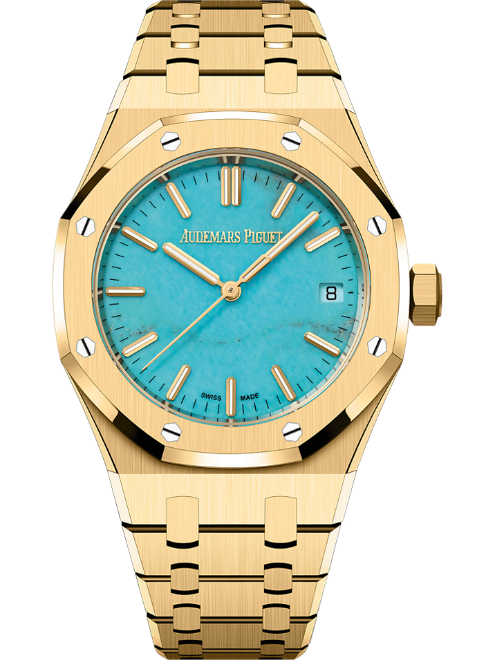 Audemars Piguet Royal Oak Selfwinding 37 mm Turquoise Dial 18-Carat Yellow Gold Bracelet 15550BA.OO.1356BA.01