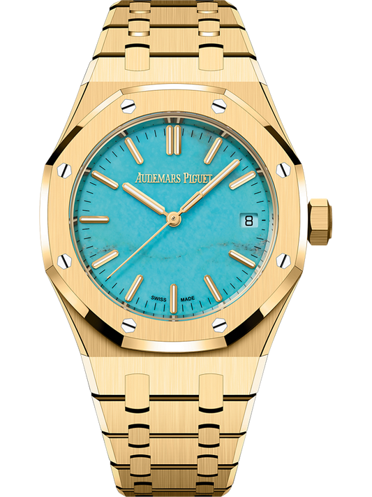 Audemars Piguet Royal Oak Selfwinding 37 mm Turquoise Dial 18-Carat Yellow Gold Bracelet 15550BA.OO.1356BA.01