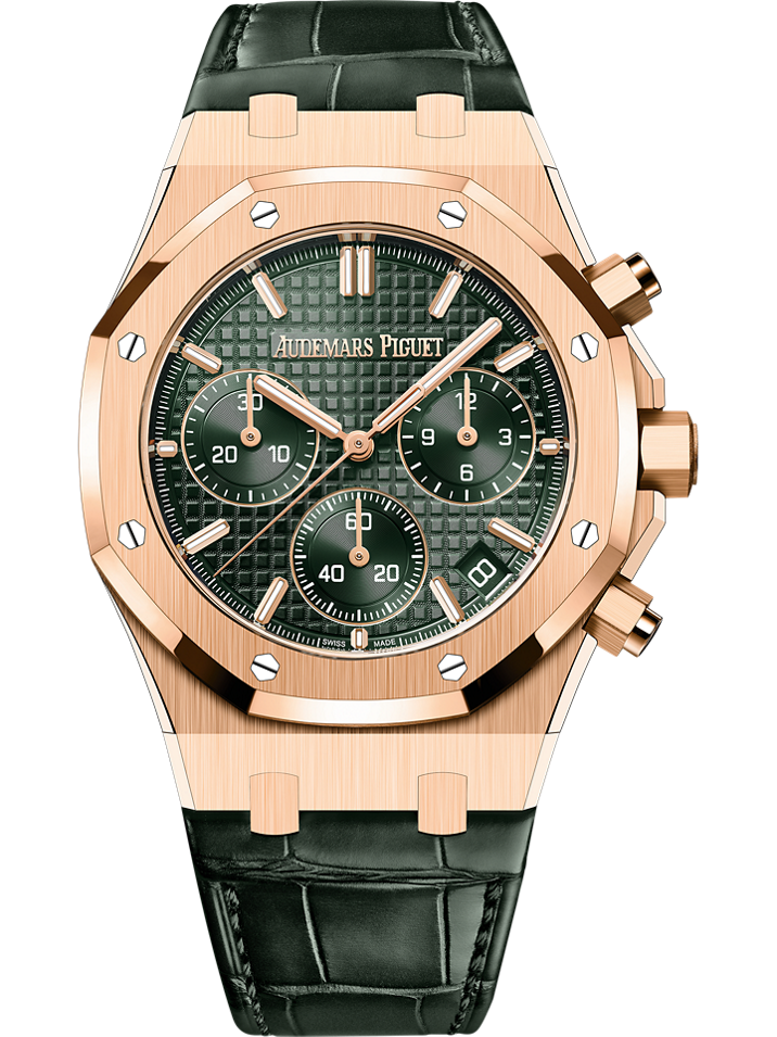 Audemars Piguet Royal Oak Selfwinding Chronograph 41 mm Khaki Green Dial 18-Carat Pink Gold Alligator Strap 26240OR.OO.D404CR.02