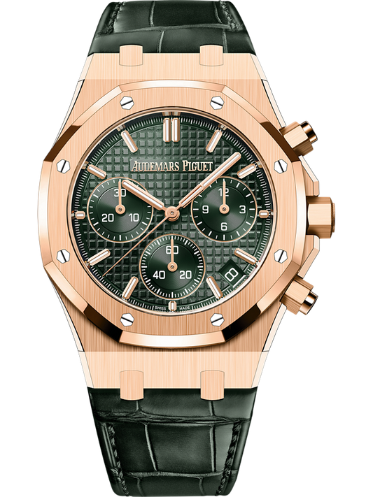 Audemars Piguet Royal Oak Selfwinding Chronograph 41 mm Khaki Green Dial 18-Carat Pink Gold Alligator Strap 26240OR.OO.D404CR.02