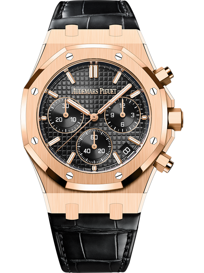 Audemars Piguet Royal Oak Selfwinding Chronograph 41 mm Black  Dial 18-Carat Pink Gold Alligator Strap 26240OR.OO.D002CR.02