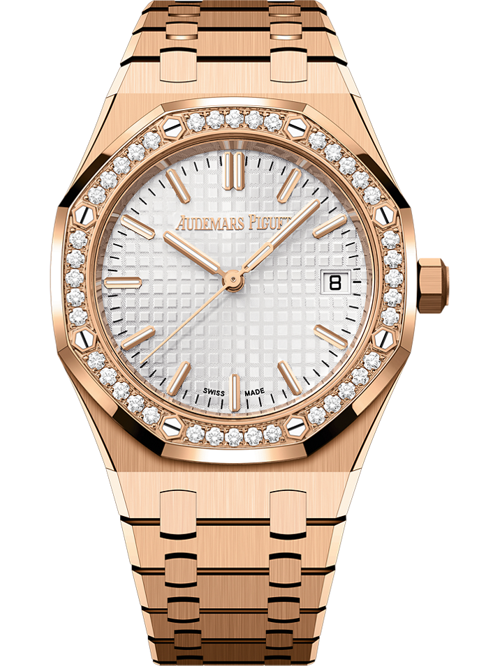 Audemars Piguet Royal Oak Selfwinding 34 mm Silver Dial with Diamonds 18-Carat Pink Gold Bracelet 77451OR.ZZ.1361OR.03