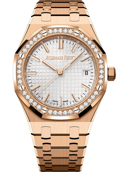 Audemars Piguet Royal Oak Selfwinding 34 mm Silver Dial with Diamonds 18-Carat Pink Gold Bracelet 77451OR.ZZ.1361OR.03