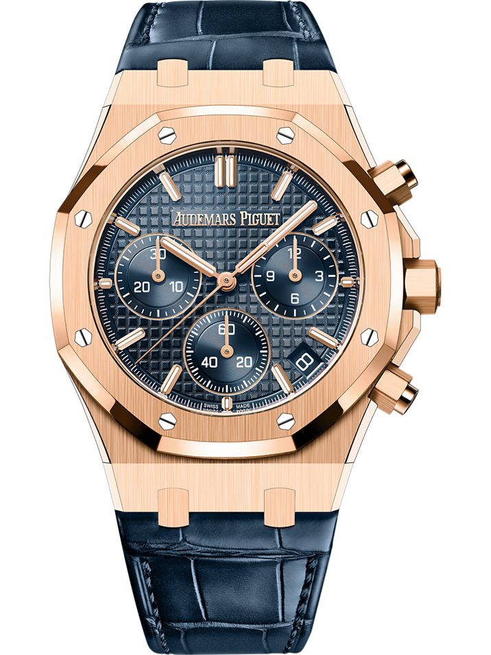 Audemars Piguet Royal Oak Selfwinding Chronograph 41 mm Blue  Dial 18-Carat Pink Gold Alligator Strap 26240OR.OO.D315CR.02