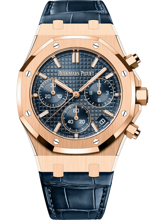 Audemars Piguet Royal Oak Selfwinding Chronograph 41 mm Blue  Dial 18-Carat Pink Gold Alligator Strap 26240OR.OO.D315CR.02