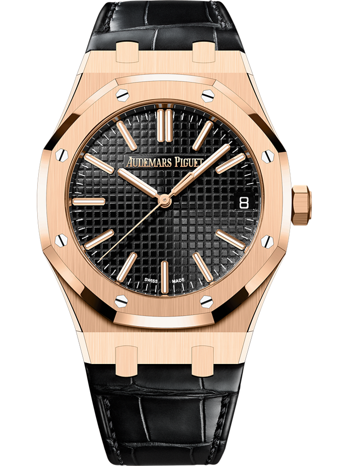 Audemars Piguet Royal Oak Selfwinding 41 mm Black Dial 18-Carat Pink Gold Alligator Strap 15510OR.OO.D002CR.02