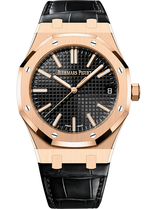 Audemars Piguet Royal Oak Selfwinding 41 mm Black Dial 18-Carat Pink Gold Alligator Strap 15510OR.OO.D002CR.02