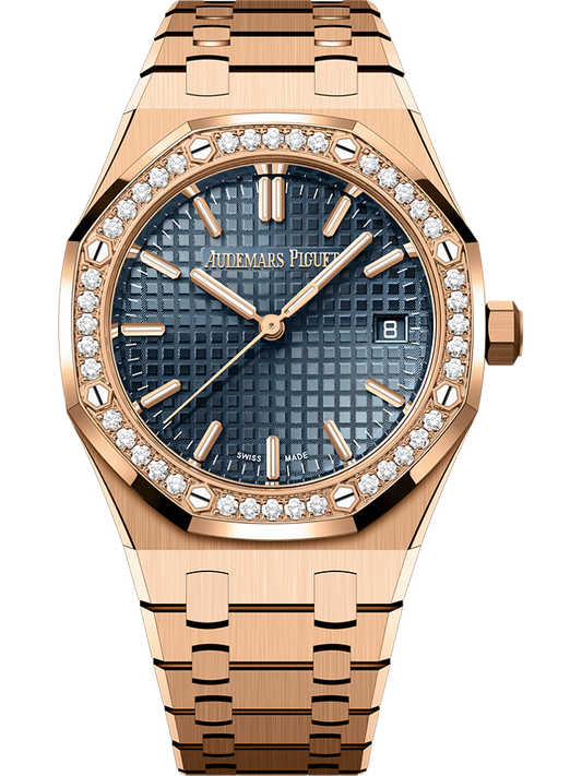 Audemars Piguet Royal Oak Selfwinding 34 mm Blue Dial with Diamonds 18-Carat Pink Gold Bracelet 77451OR.ZZ.1361OR.04