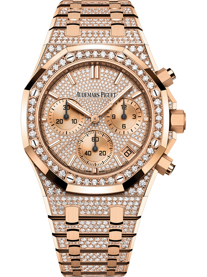 Audemars Piguet Royal Oak Selfwinding Chronograph 41 mm Diamond Paved Dial 18-Carat Pink Gold Bracelet 26242OR.ZZ.1322OR.02