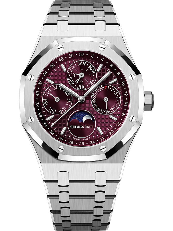 Audemars Piguet Royal Oak Perpetual Calendar 41 mm Burgundy  Dial 18-Carat White Gold Bracelet 26574BC.OO.1220BC.01