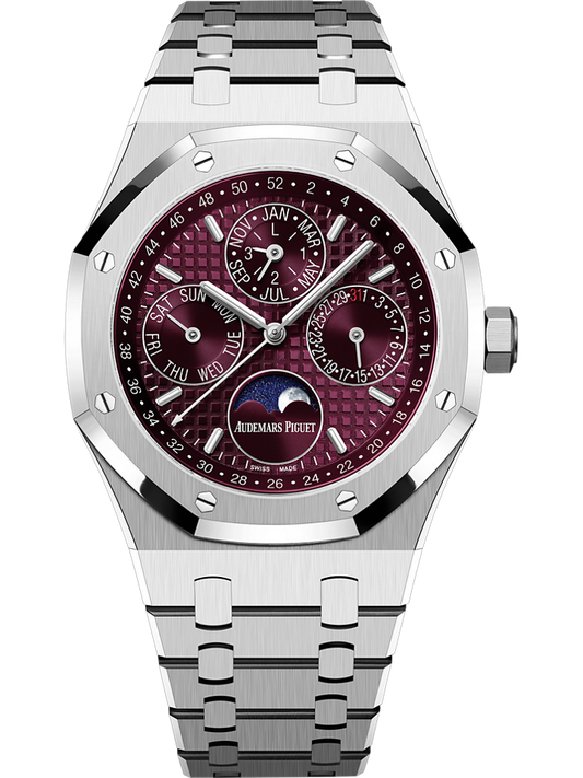 Audemars Piguet Royal Oak Perpetual Calendar 41 mm Burgundy  Dial 18-Carat White Gold Bracelet 26574BC.OO.1220BC.01