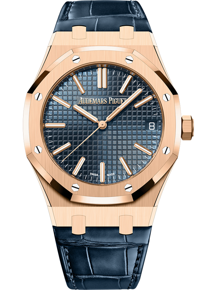 Audemars Piguet Royal Oak Selfwinding 41 mm Blue  Dial 18-Carat Pink Gold Alligator Strap 15510OR.OO.D315CR.02